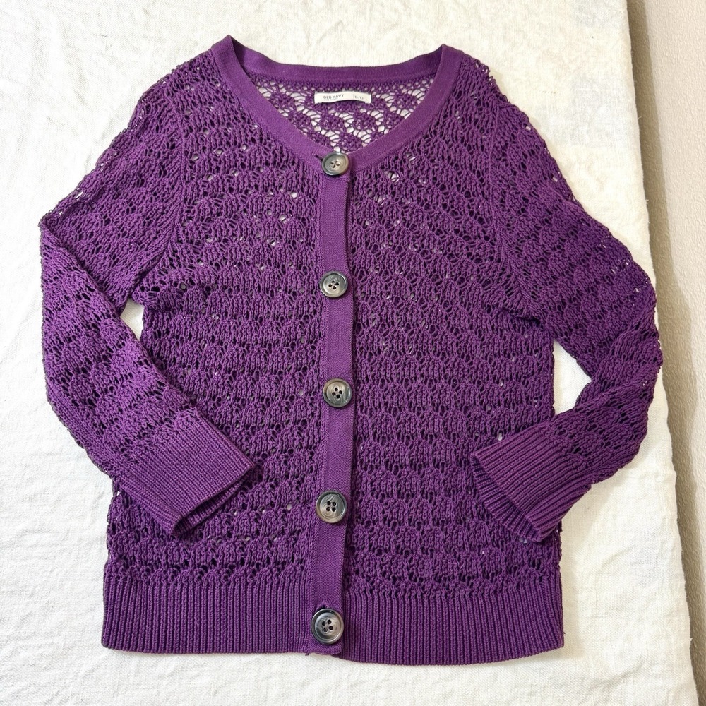 2010s Cottagecore Crochet Cardigan Girls Lg Purple Coastal Cowgirl Boho Artsyโ